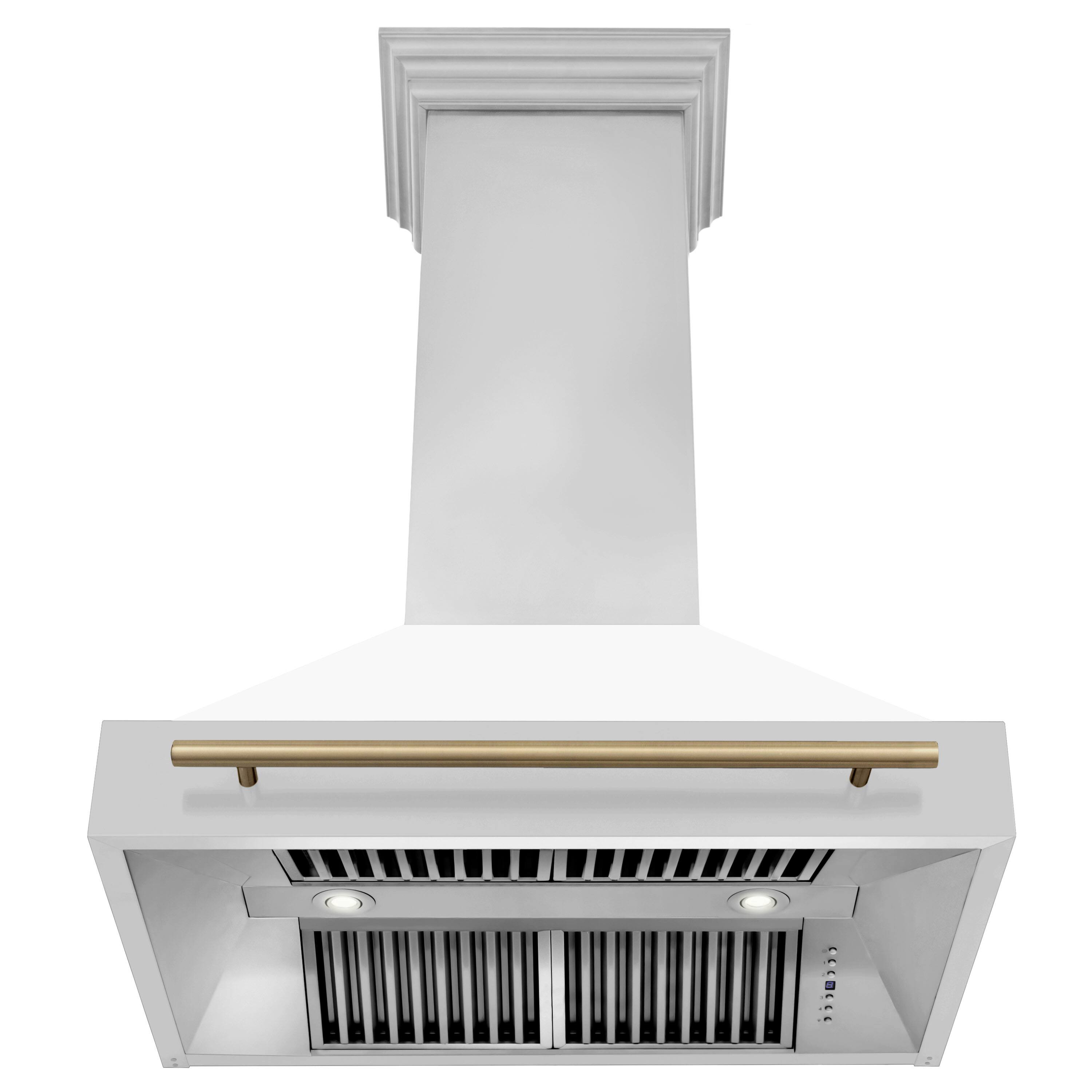 Back. ZLINE - ZLINE Autograph Edition 36 in. Stainless Steel Range Hood with White Matte Shell and Champagne Bronze Handle - Stainless Steel.