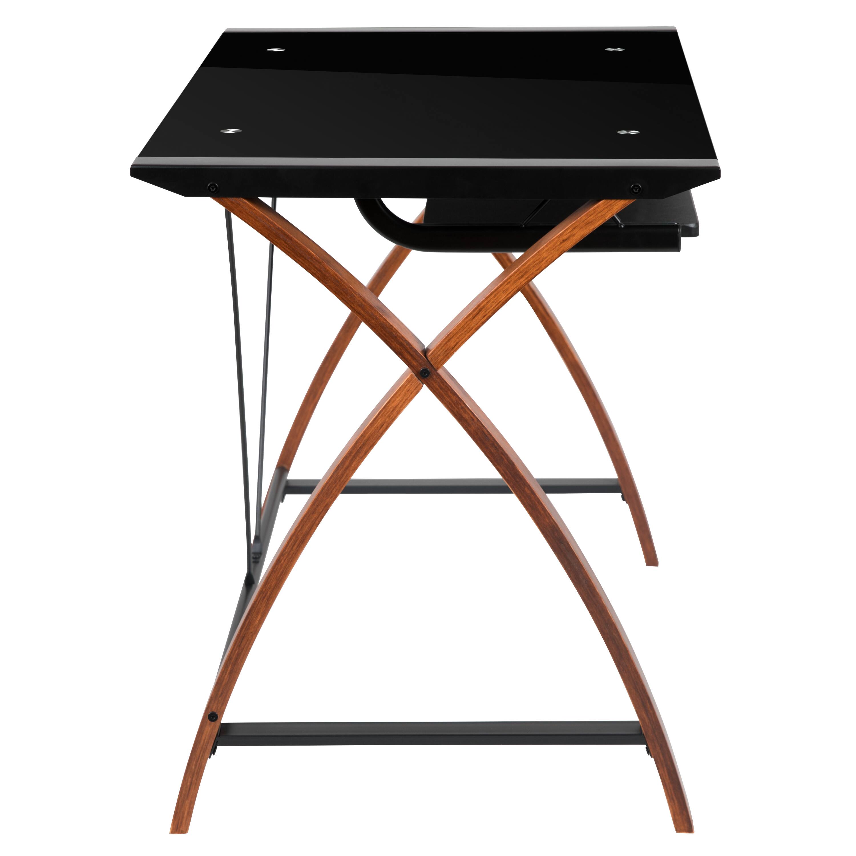 Alt View 7. Emma + Oliver - Glass L-Shape Corner Computer Desk with Pull-Out Keyboard Tray - Black Top/Cherry Frame.