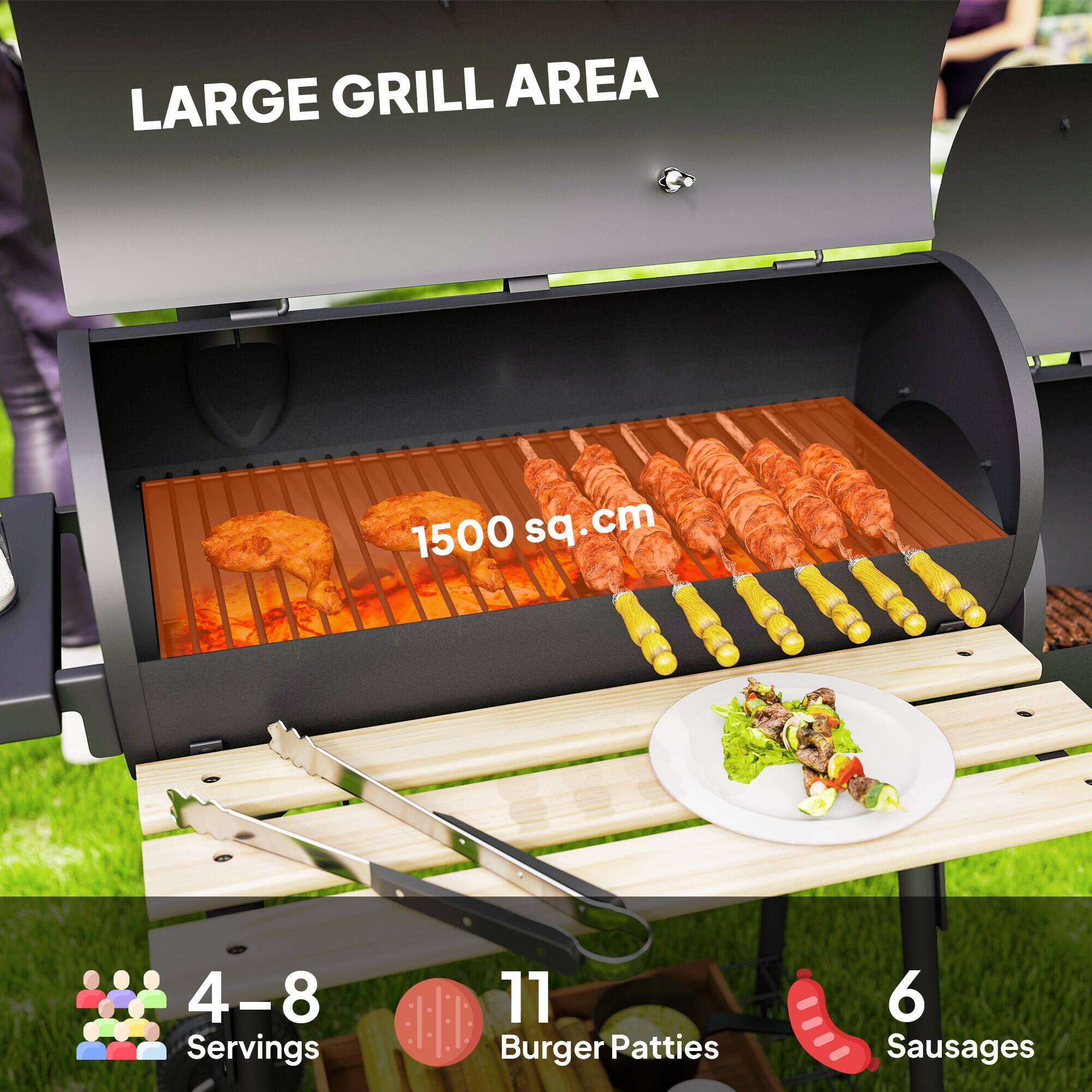 LARGE GRILL AREA  
1500 sq.cm  
4-8 Servings  
11 Burger Patties  
6 Sausages
