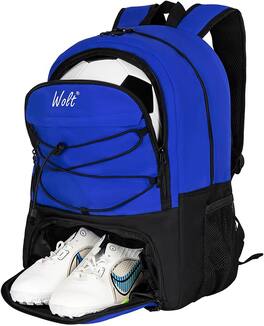 Vulpecula Spade - Youth Soccer Ball Backpack, Sports Bag with Ball holder & Shoe compartment, For Soccer, Basketball, Volleyball, Gym - Blue