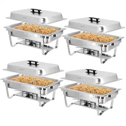 Front. MegaChef - MegaChef 9.5 Quart Foldable Stainless Steel Professional Chafing Dish/Food Warmer/Buffet Server Serving Trays, Set of 4 - Silver.