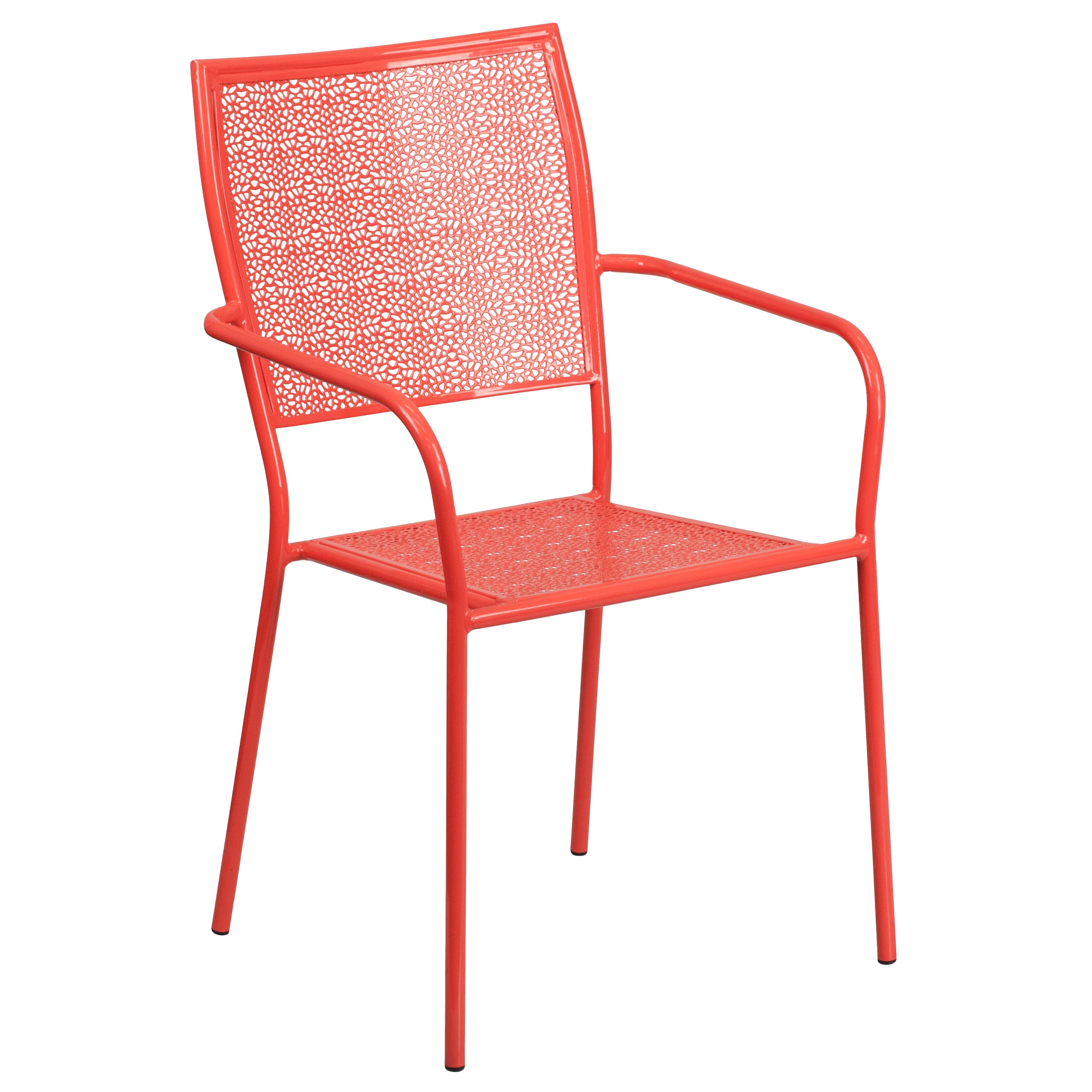 Emma + Oliver - Commercial Grade Colorful Metal Patio Arm Chair with Square Back - Coral