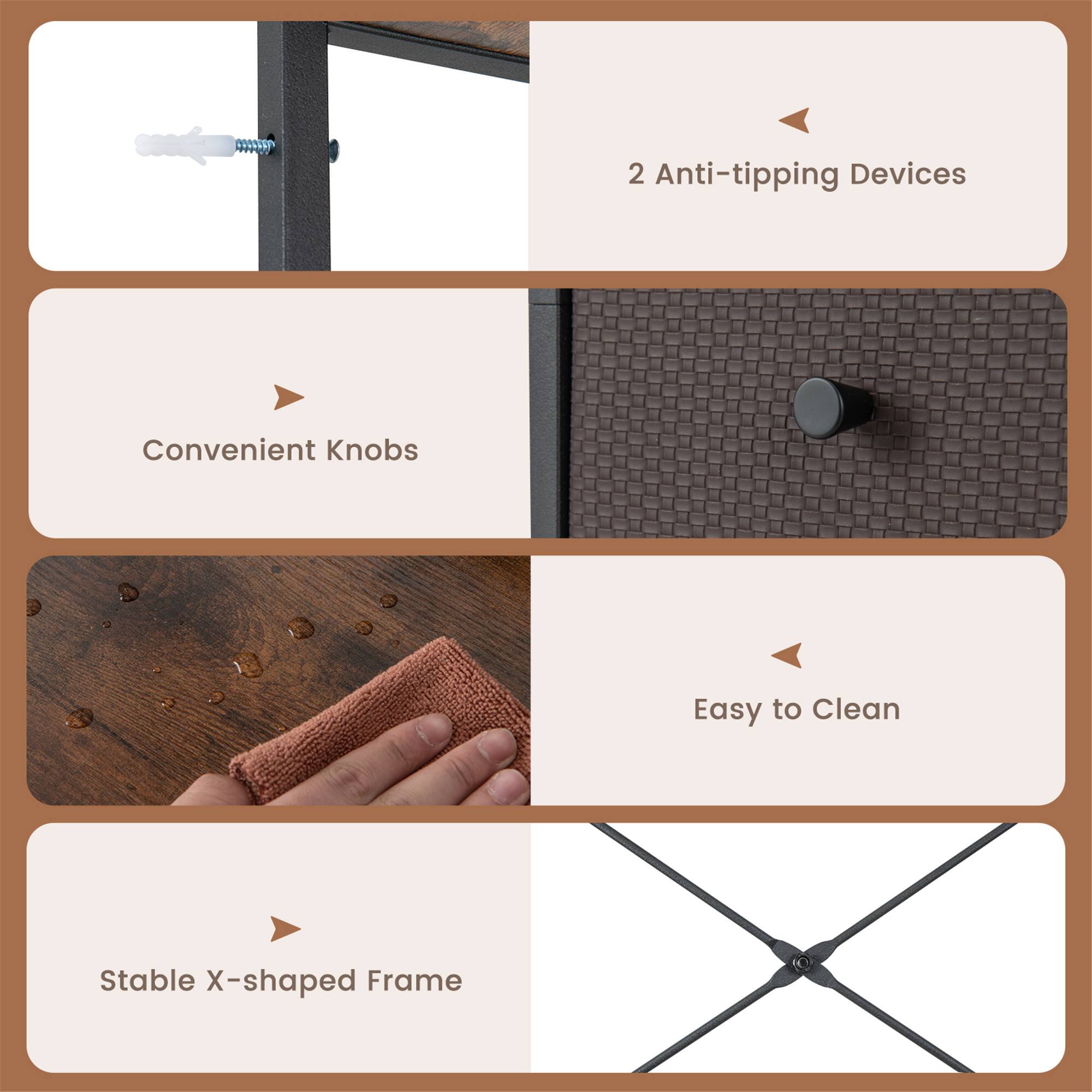 2 Anti-tipping Devices  
Convenient Knobs  
Easy to Clean  
Stable X-shaped Frame