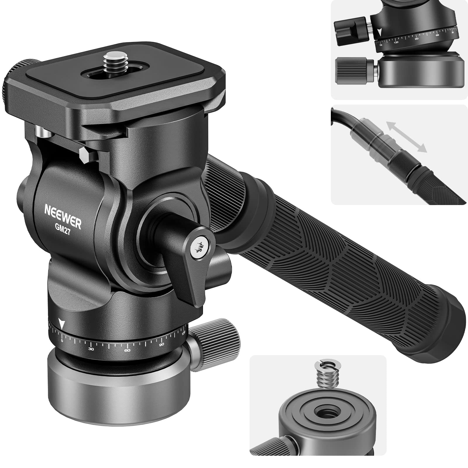 Neewer - Fluid Head Tripod with Leveling Base - Metal Pan/Tilt Head with Quick Release Plate for DSLR & Video Cameras - Black