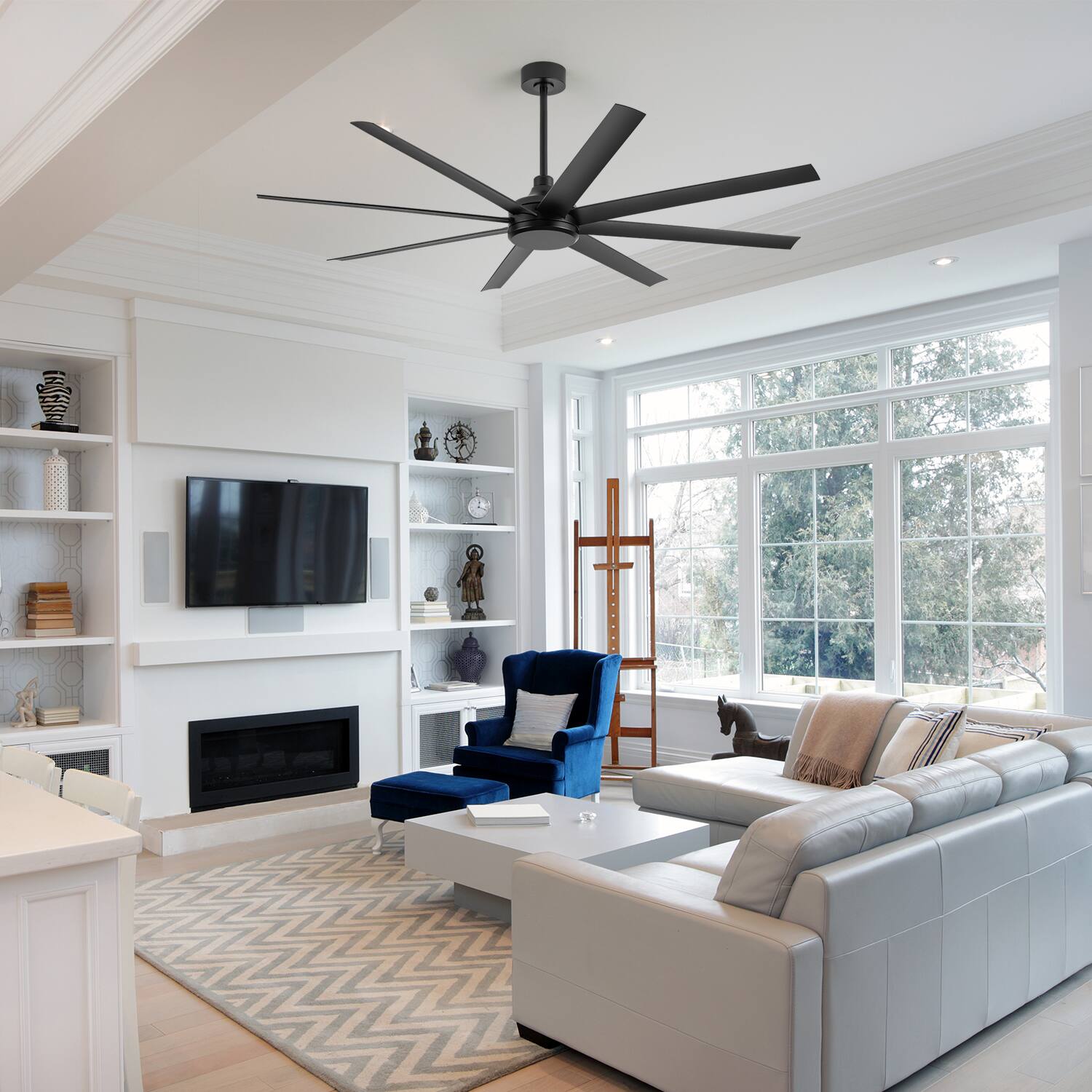 Alt View 6. Breezary - 65-Inch Ceiling Fan with 8 ABS Blades, 6-Speed DC Motor, Remote Control with Timer, 2 Downrods, Light/No-Light Options - Black(No Light).