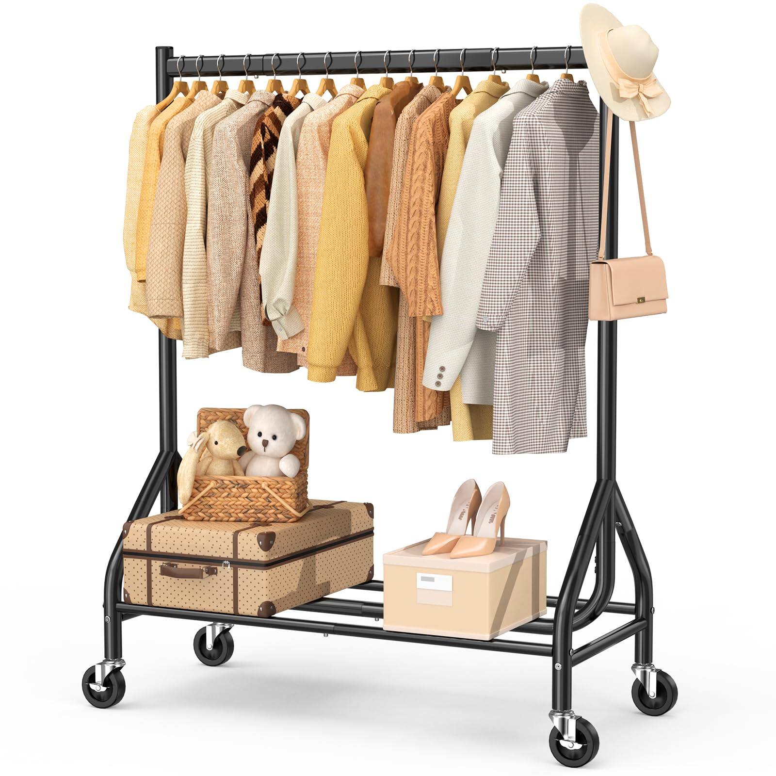 Cedar Assembly Heavy Duty Clothes Rack Load Rolling Garment With ...