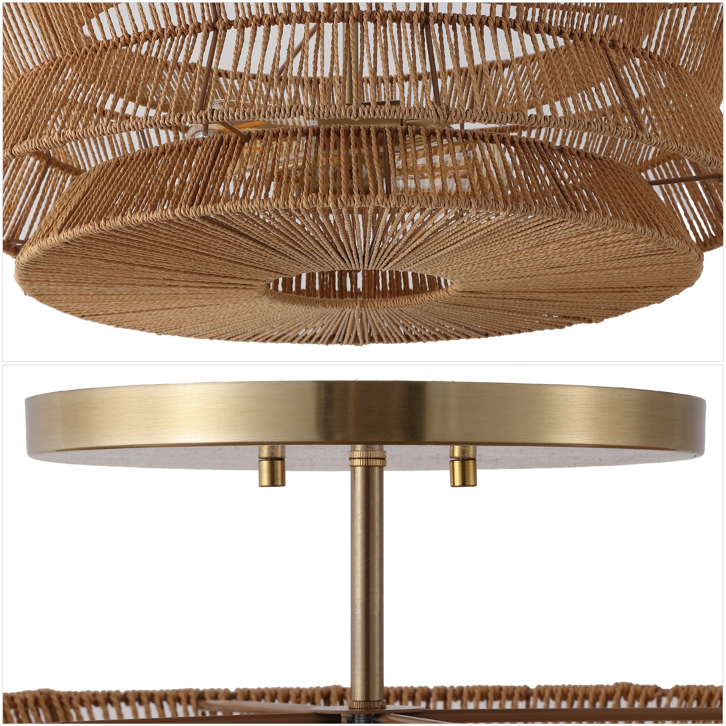 Alt View 4. Jonathan Y - Maya 23.75" 2-Light Bohemian 2-Tier Metal Hand-Woven Paper Rope Tapered Drum LED Semi Flush Mount, Brown/Brass Gold - Brown/Brass Gold.