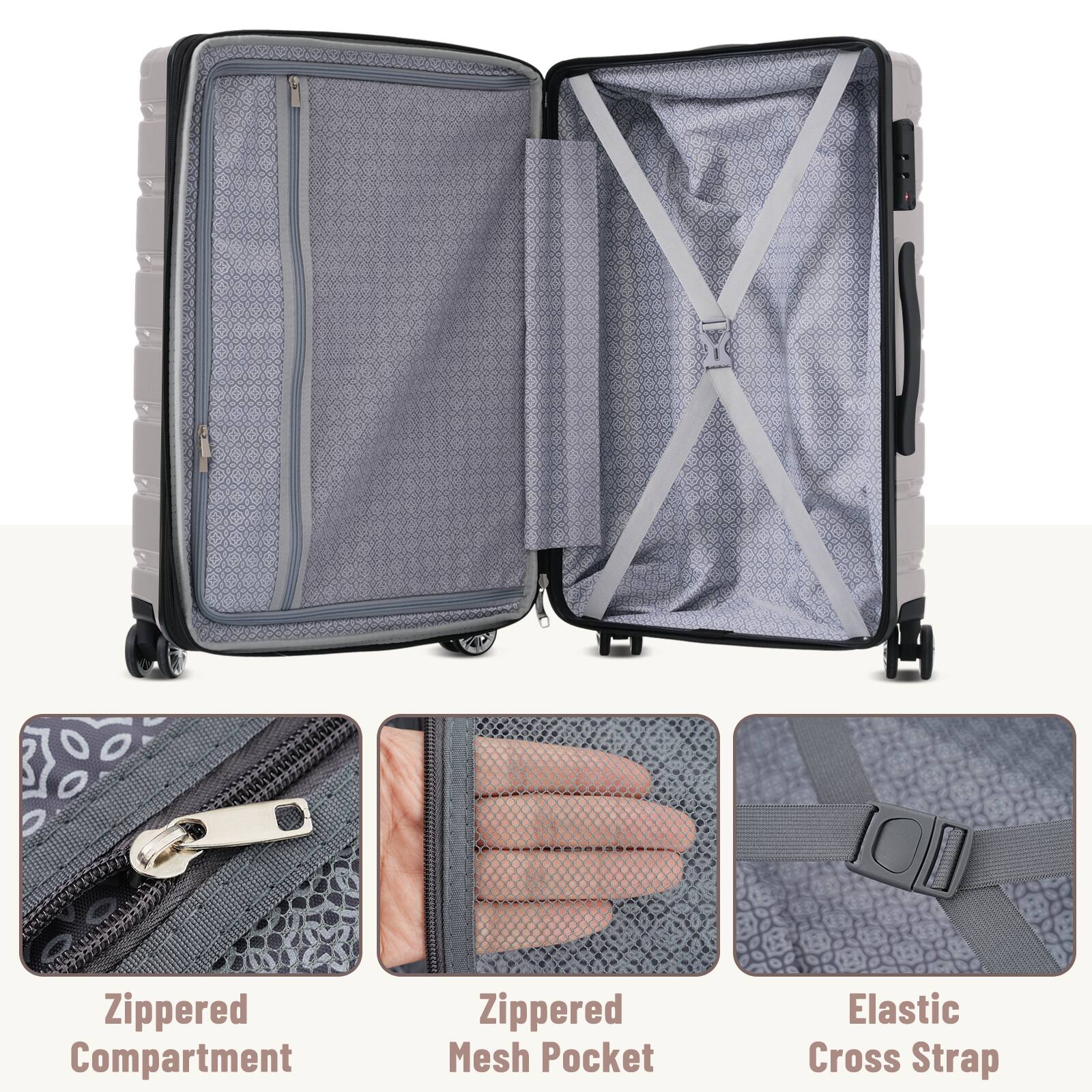 - Zippered Compartment
- Zippered Mesh Pocket
- Elastic Cross Strap