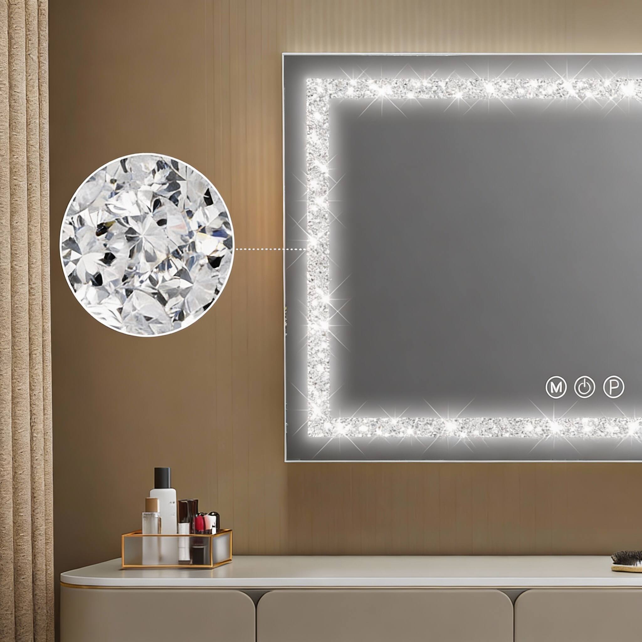 Back. OMOMMD - Vanity Mirror With Lights Light Strip Makeup Tempered Glass Color Modes Up Usb Charging Port Magnification - 18.1"L x 22.8"W.