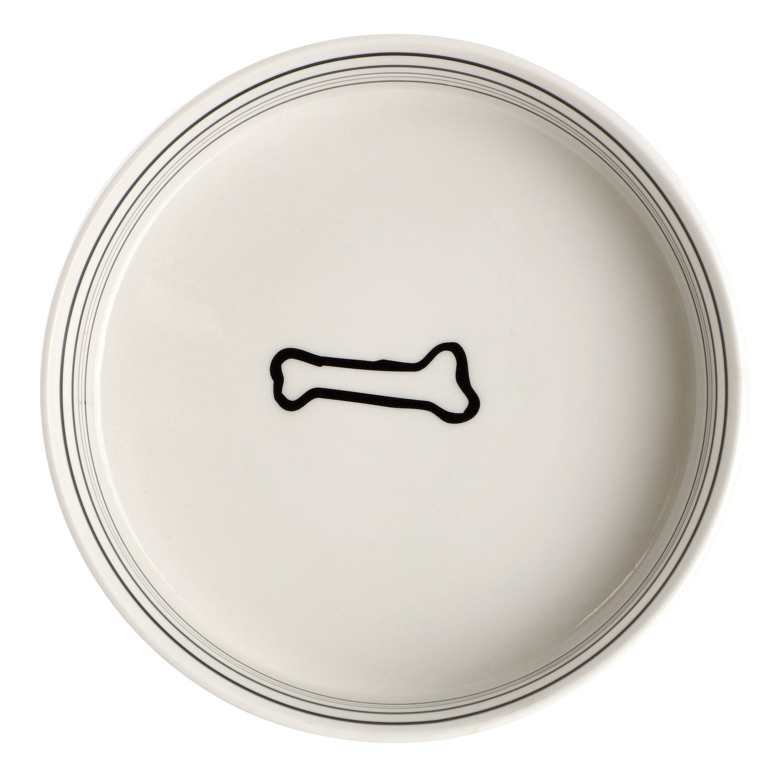 Left. Peanuts - Peanuts Snoopy Suppertime Favorites 6.5in Stoneware Pet Bowl - White and Black.