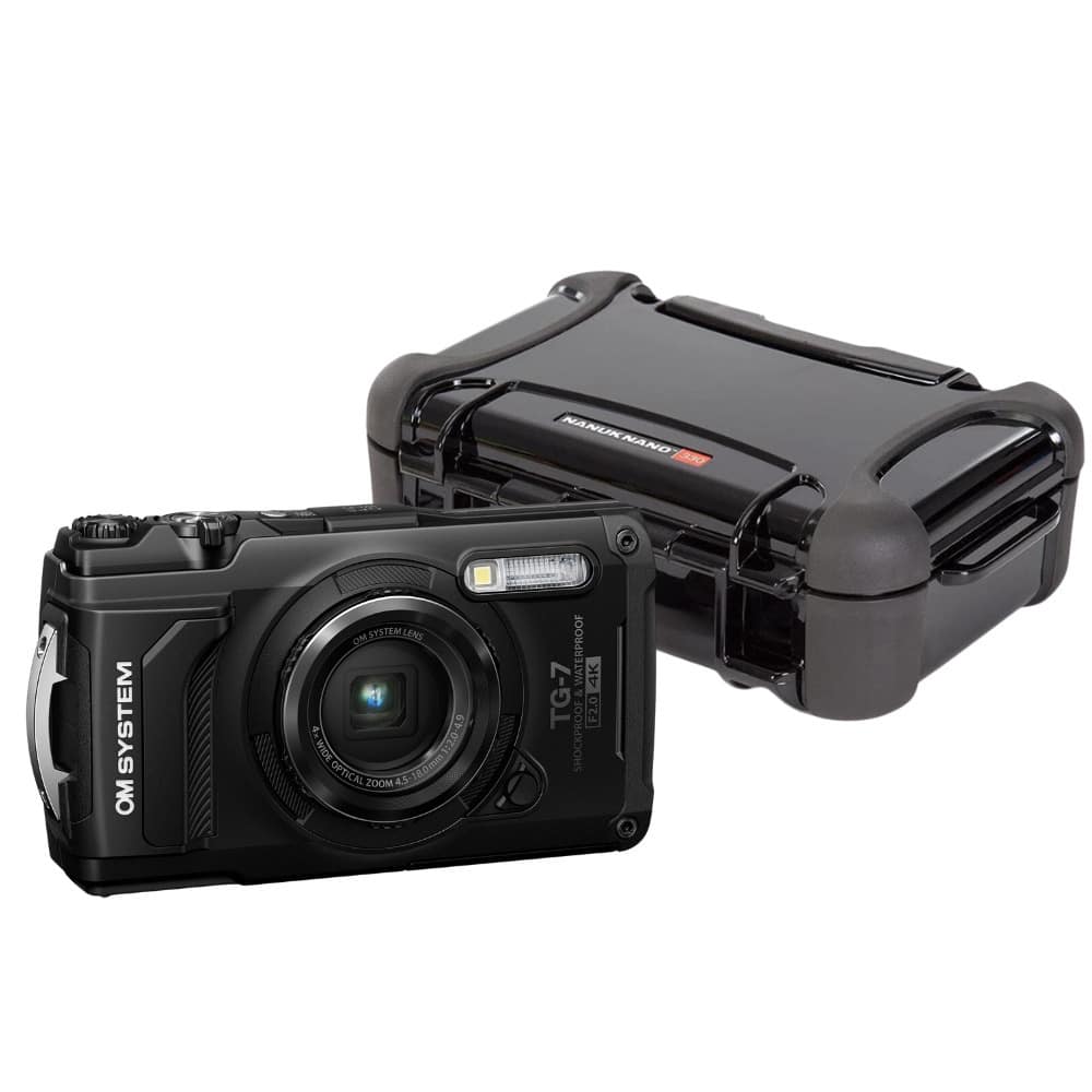 OM System - Tough TG-7 Digital Camera (Black) Bundle with Waterproof Hard Case