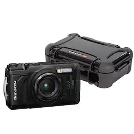 OM System - Tough TG-7 Digital Camera (Black) Bundle with Waterproof Hard Case