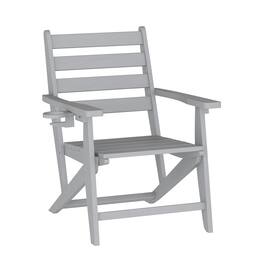 Emma + Oliver - Arcata Adirondack Dining Chair with Fold Out Cup Holder, Weather Resistant Recycled HDPE Adirondack Chair - Gray