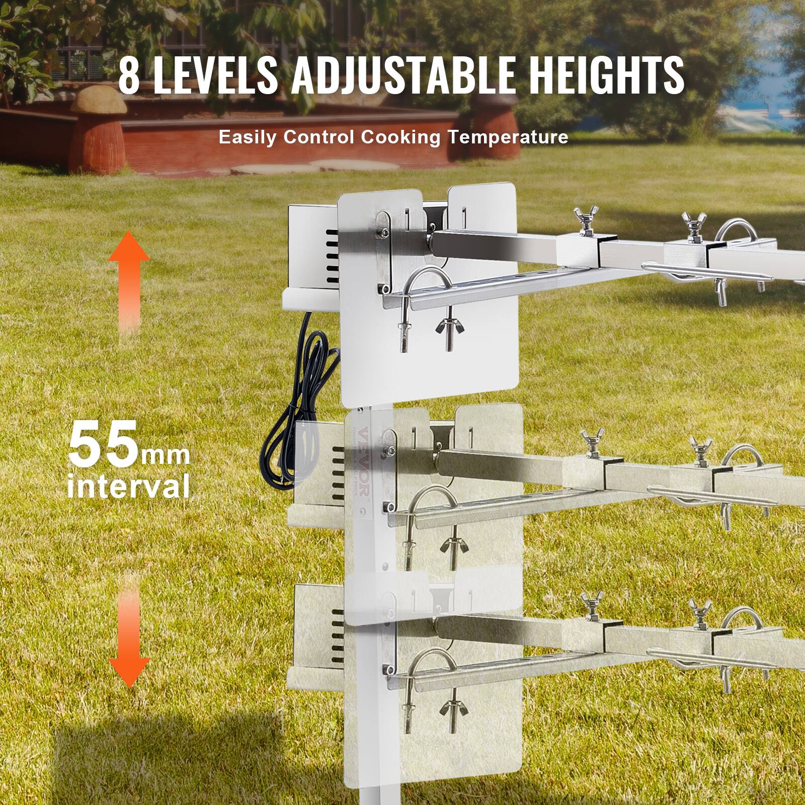 8 LEVELS ADJUSTABLE HEIGHTS, Easily Control Cooking Temperature, 55mm interval, VEVOR 0