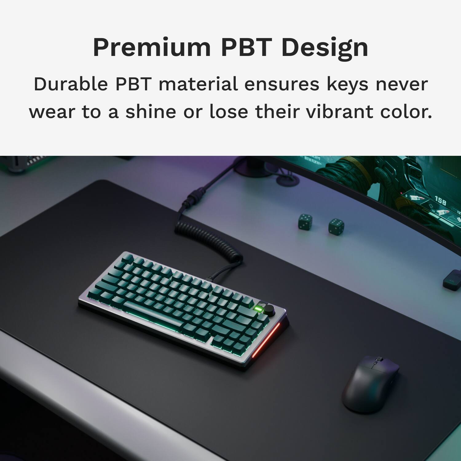 Premium PBT Design: Durable PBT material ensures keys never wear to a shine or lose their vibrant color.