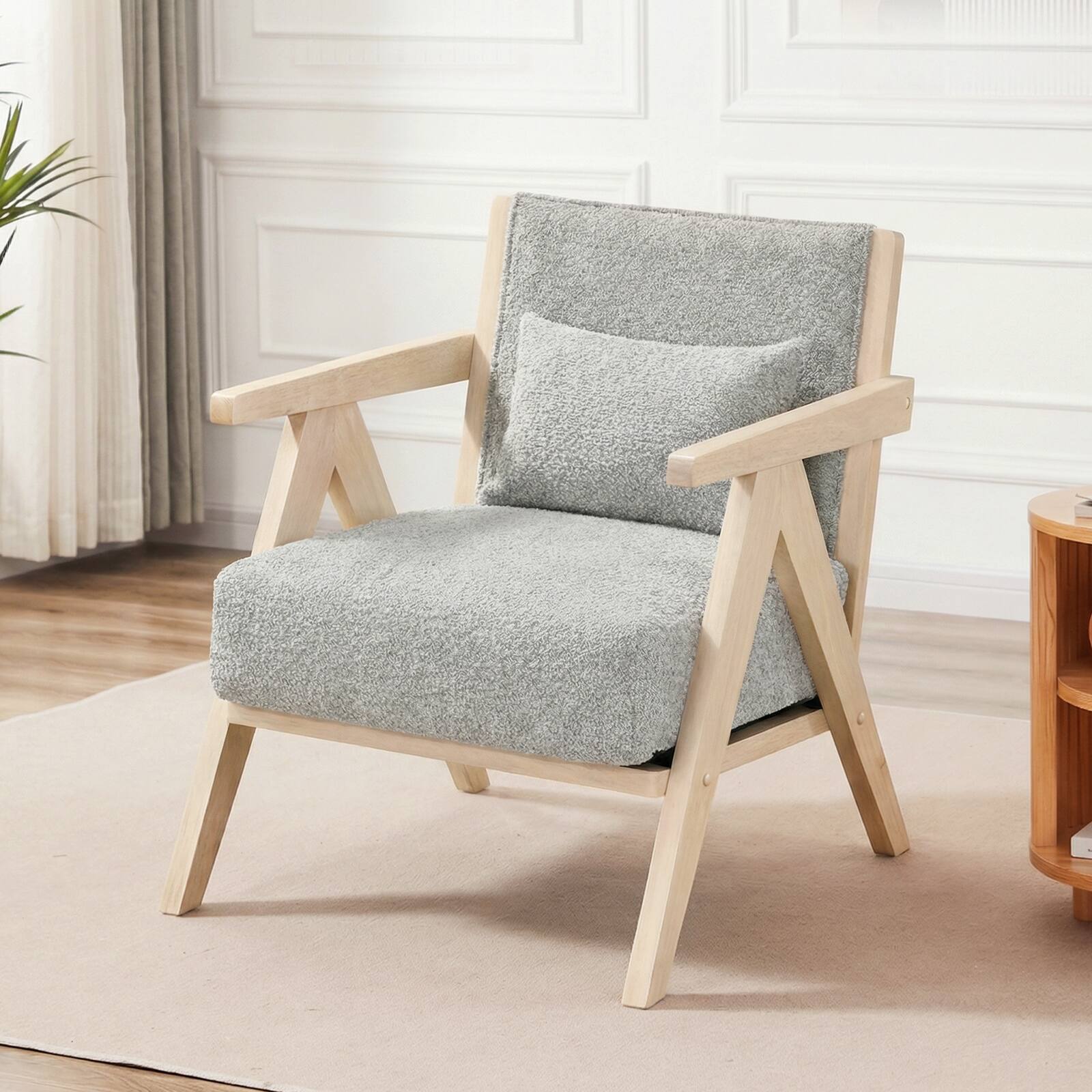 Alt View 4. Costway - Costway 2 PCS Living Room Furniture Set with Rubber Wood Frame, Padded Seat, Throw Pillows - Gray.