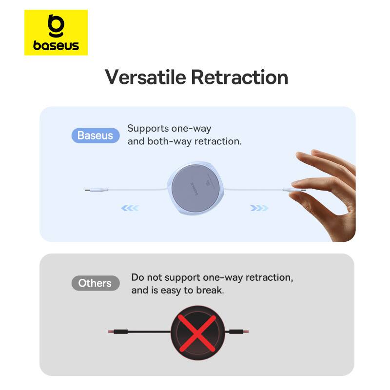 baseus Versatile Retraction Supports one-way Baseus and both-way retraction. Others Do not support one-way retraction, and is easy to break. X