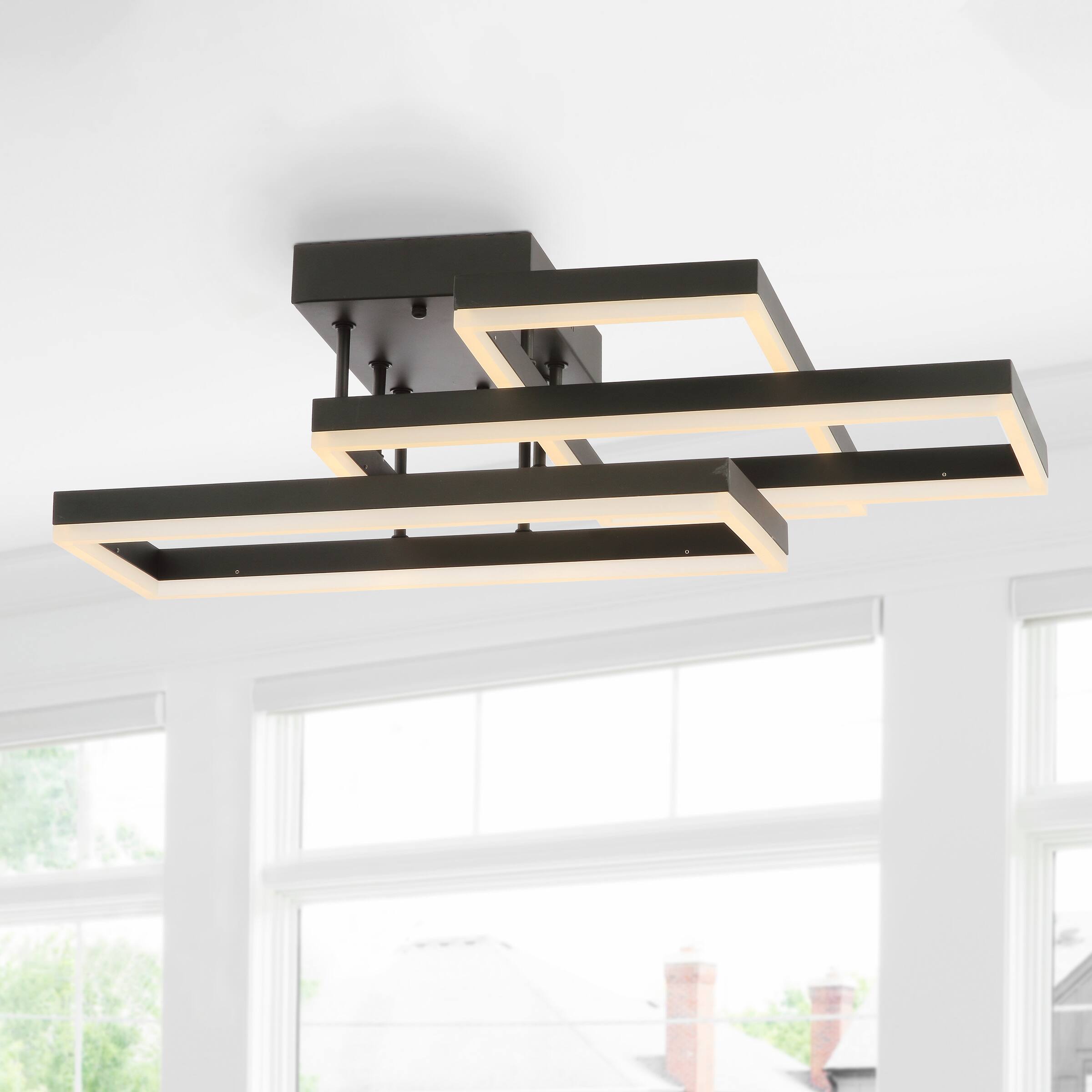 Alt View 1. Jonathan Y - Turing 28" Geometric Integrated LED Metal Flush Mount, Black - Black.