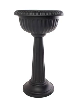 Front. Bloem - Black 32" - Grecian Urn Tall Pedestal Planter.