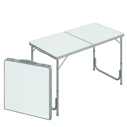 Front. Outsunny - 47" Folding Camping Table with Height Adjustability, Lightweight Portable Table with Carry Handle - Silver.