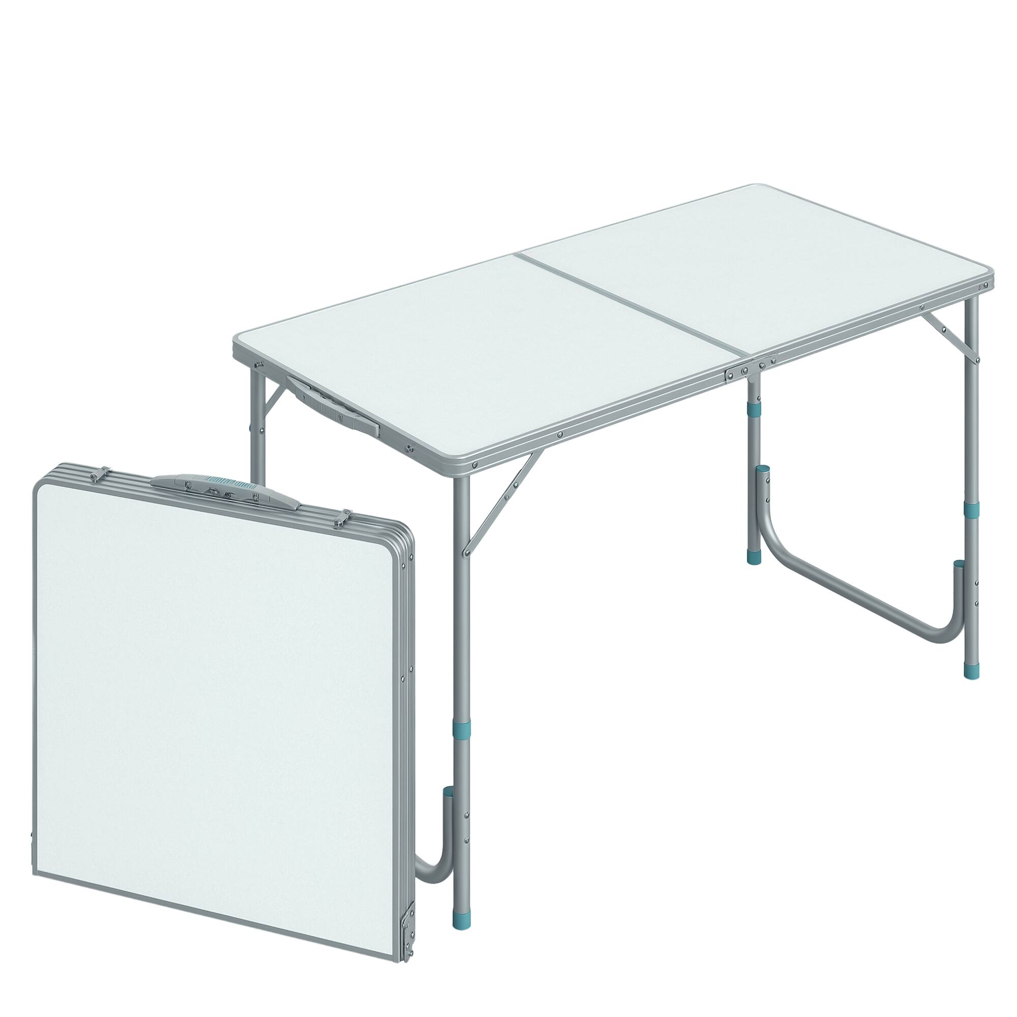 Outsunny - 47" Folding Camping Table with Height Adjustability, Lightweight Portable Table with Carry Handle - Silver
