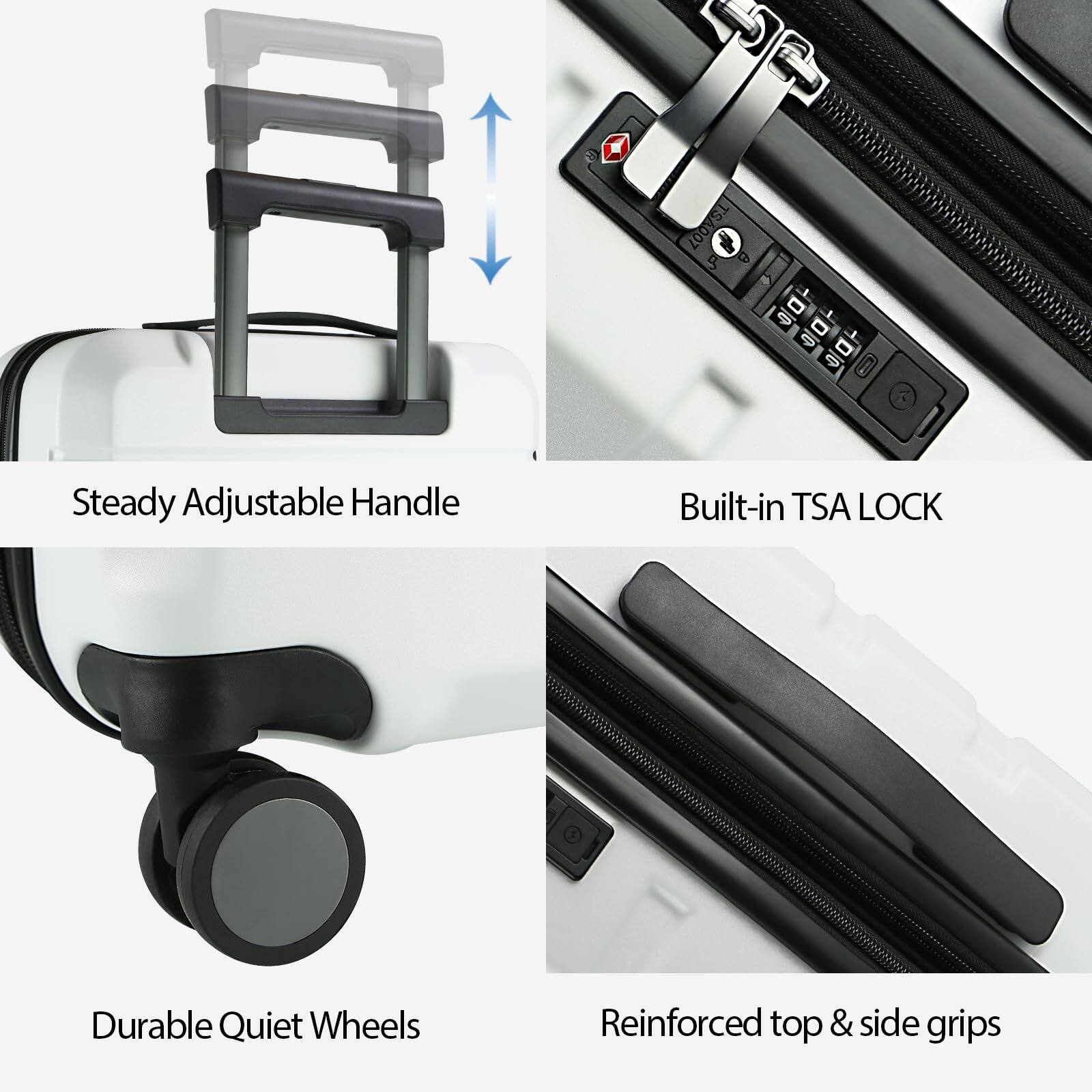 - Steady Adjustable Handle
- Built-in TSA LOCK
- Durable Quiet Wheels
- Reinforced top & side grips