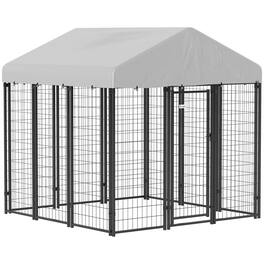Pawhut - Outdoor Dog Kennel with Roof, 6'x6'x6' Welded Wire Playpen, Escape-proof Lock, UV-Resistant Cover, Large