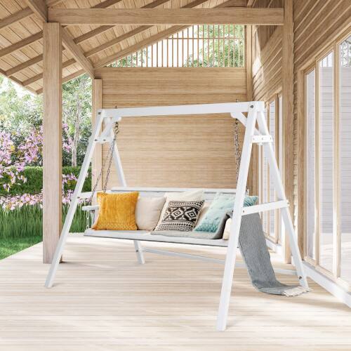 Alt View 10. Winado - 5FT Wooden Porch Swing Frame Only A-Frame Porch Swing Stand w/ Stability Bar, Wood Swing Hanger for Outdoor Garden Patio - White.