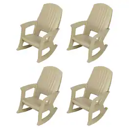 Semco - Plastics Rockaway Heavy Duty Plastic Outdoor Rocking Chair, Tan (4 Pack) - Sand