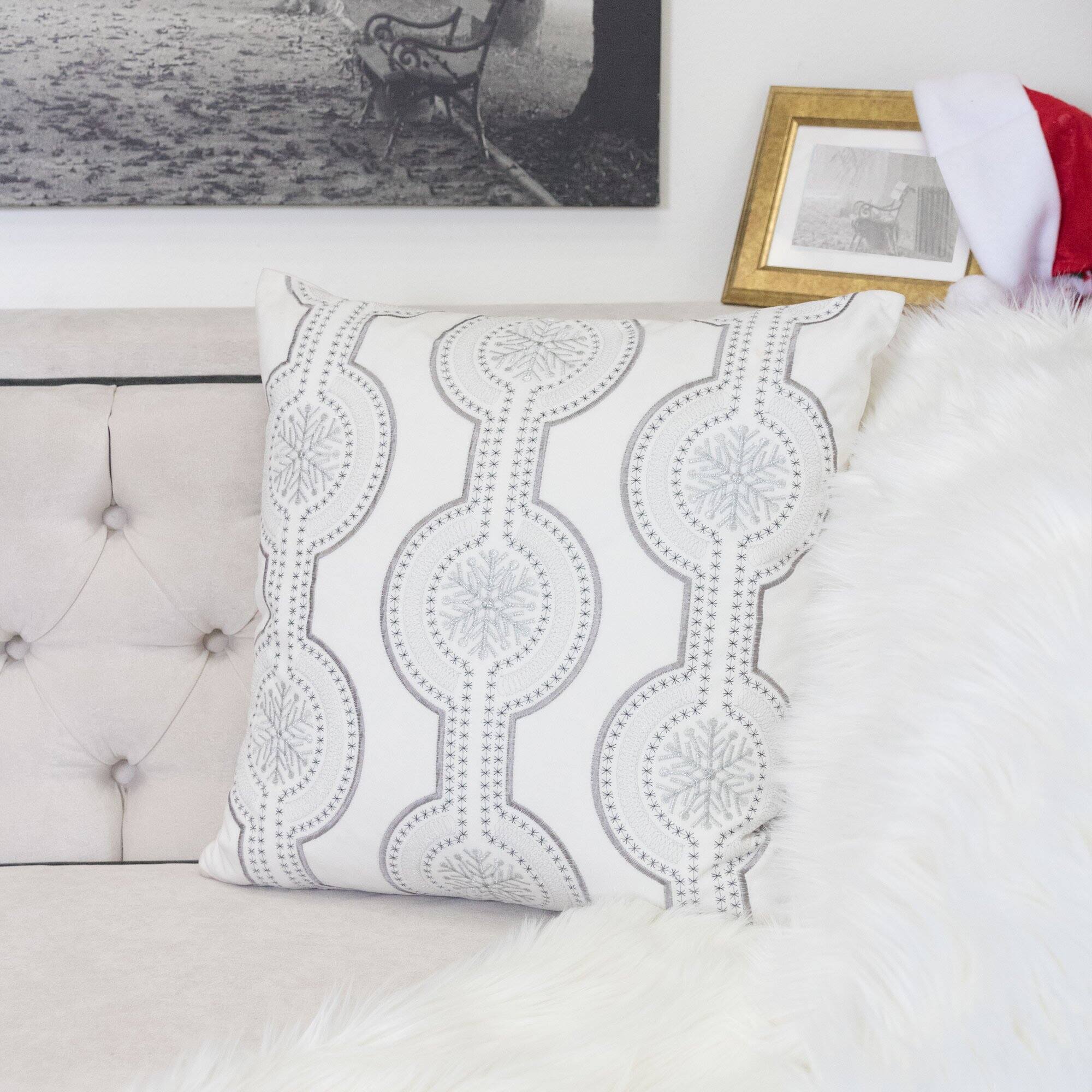 Back. LuXeo - Embroidery Velvet Throw Pillow - WHITE.