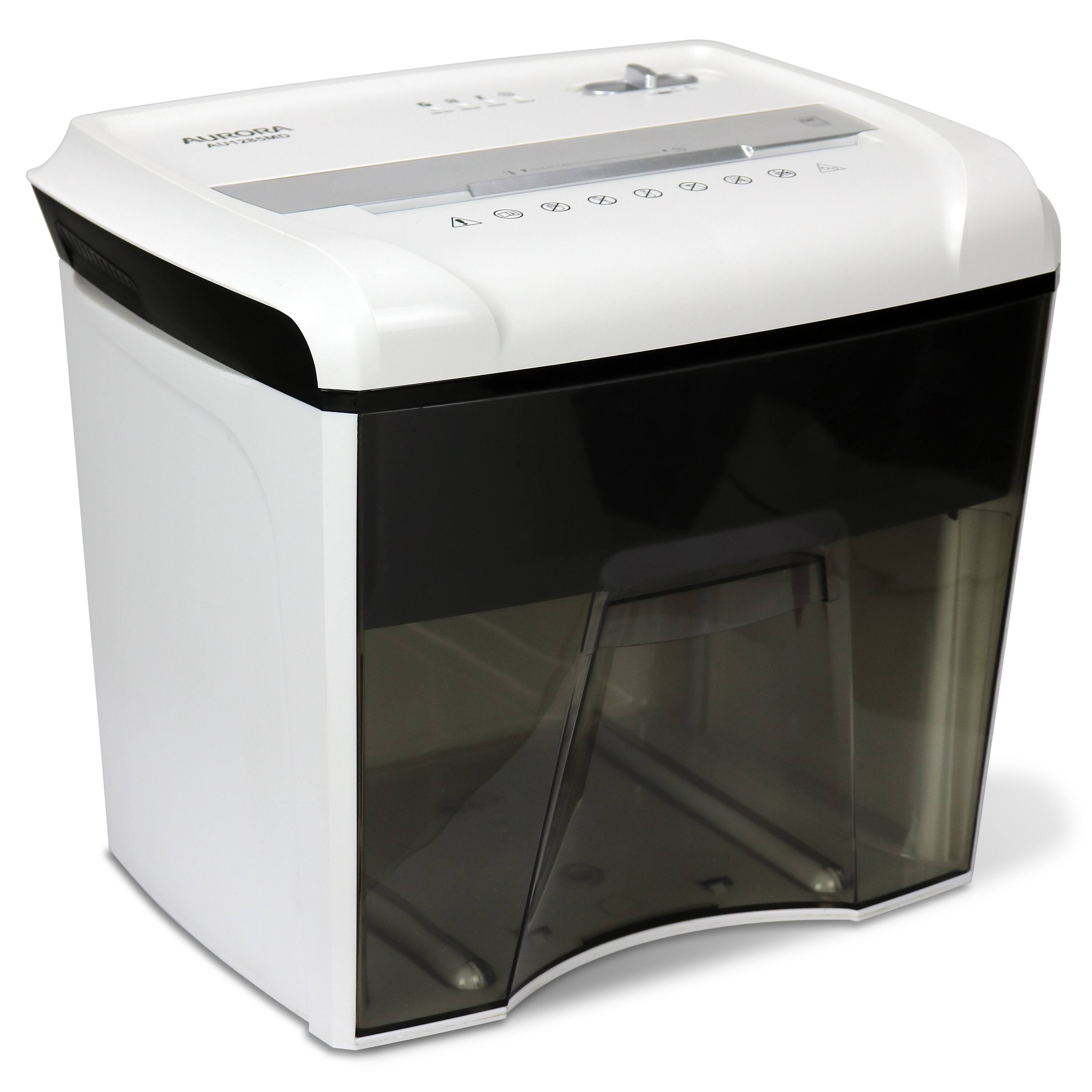 Left. Aurora - Aurora AU1285MD Compact Desktop High Security 12-Sheet Micro-Cut Paper Shredder / CD/Credit Card/Junk Mail Shredder - White/Black.