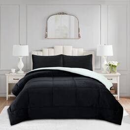 MarCielo - 3 Piece Soft Micromink Fluffy Ultra Cozy Sherpa Comforter Set - Black