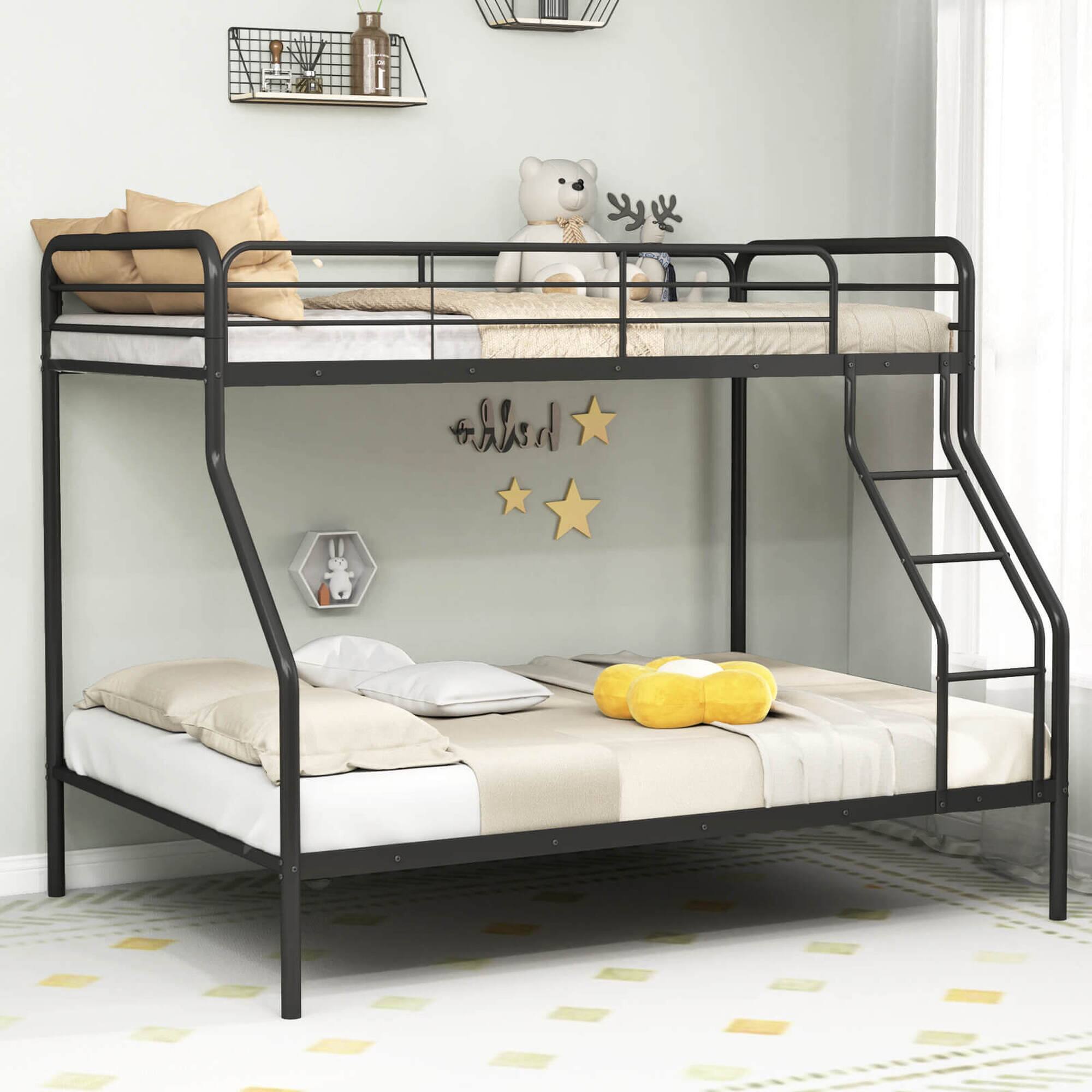 Alt View 1. Costway - Twin over Full Metal Bunk Bed with Inclined Ladder Safety Guardrail, Slat Support - Black.