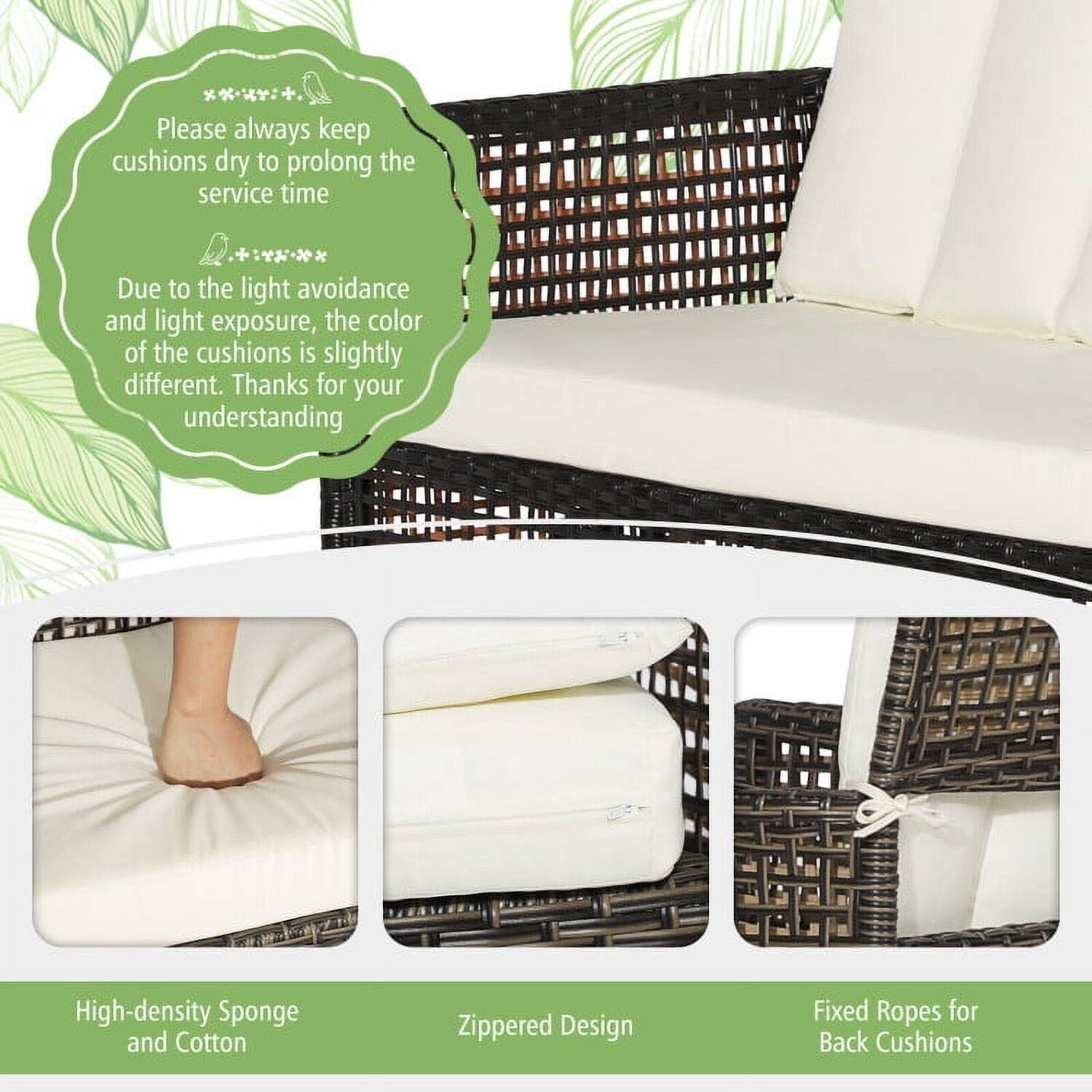 Please always keep cushions dry to prolong the service time. Due to the light avoidance and light exposure, the color of the cushions is slightly different. Thanks for your understanding.

- High-density Sponge and Cotton
- Zippered Design
- Fixed Ropes for Back Cushions