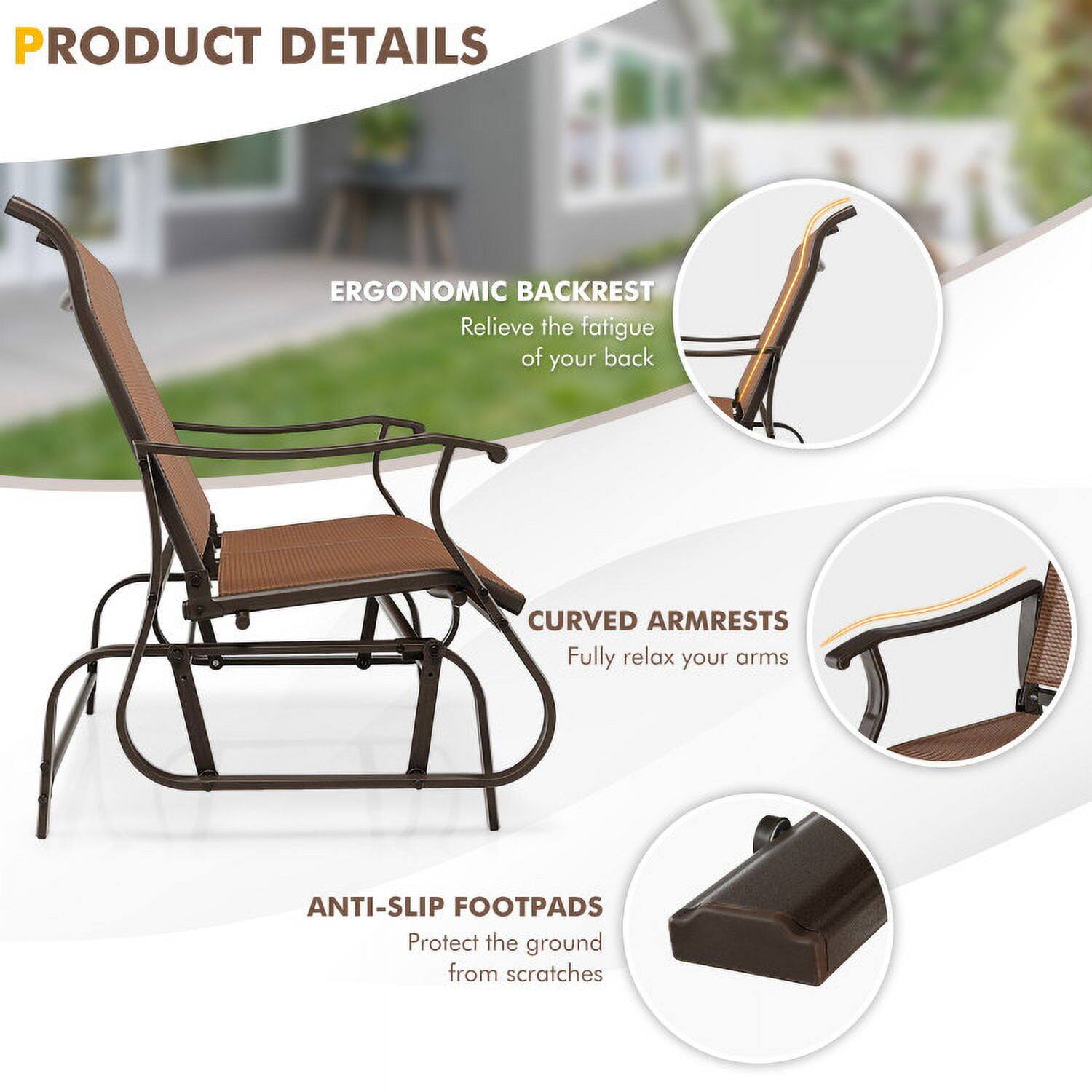 PRODUCT DETAILS

ERGONOMIC BACKREST  
Relieve the fatigue of your back

CURVED ARMRESTS  
Fully relax your arms

ANTI-SLIP FOOTPADS  
Protect the ground from scratches