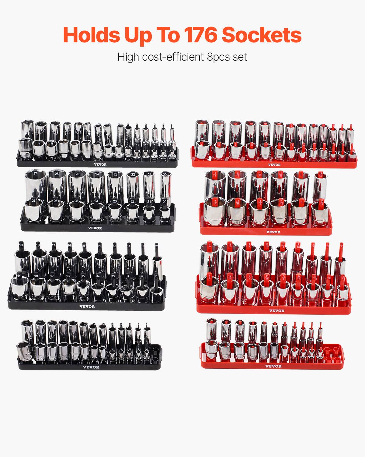 Holds Up To 176 Sockets  
High cost-efficient 8pcs set
