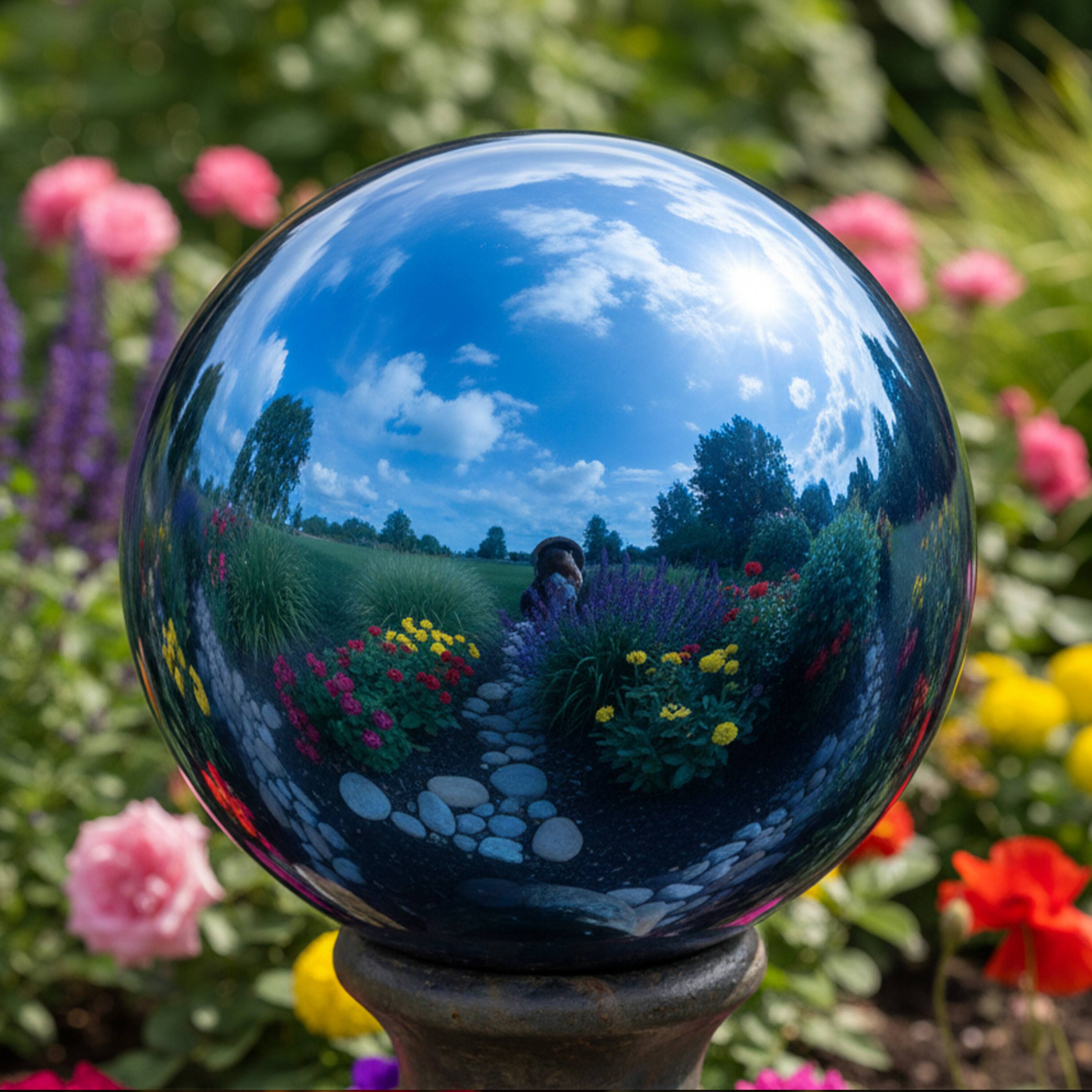 Alt View 6. Sunnydaze - Mirrored Surface Gazing Globe - 10 in - Blue.