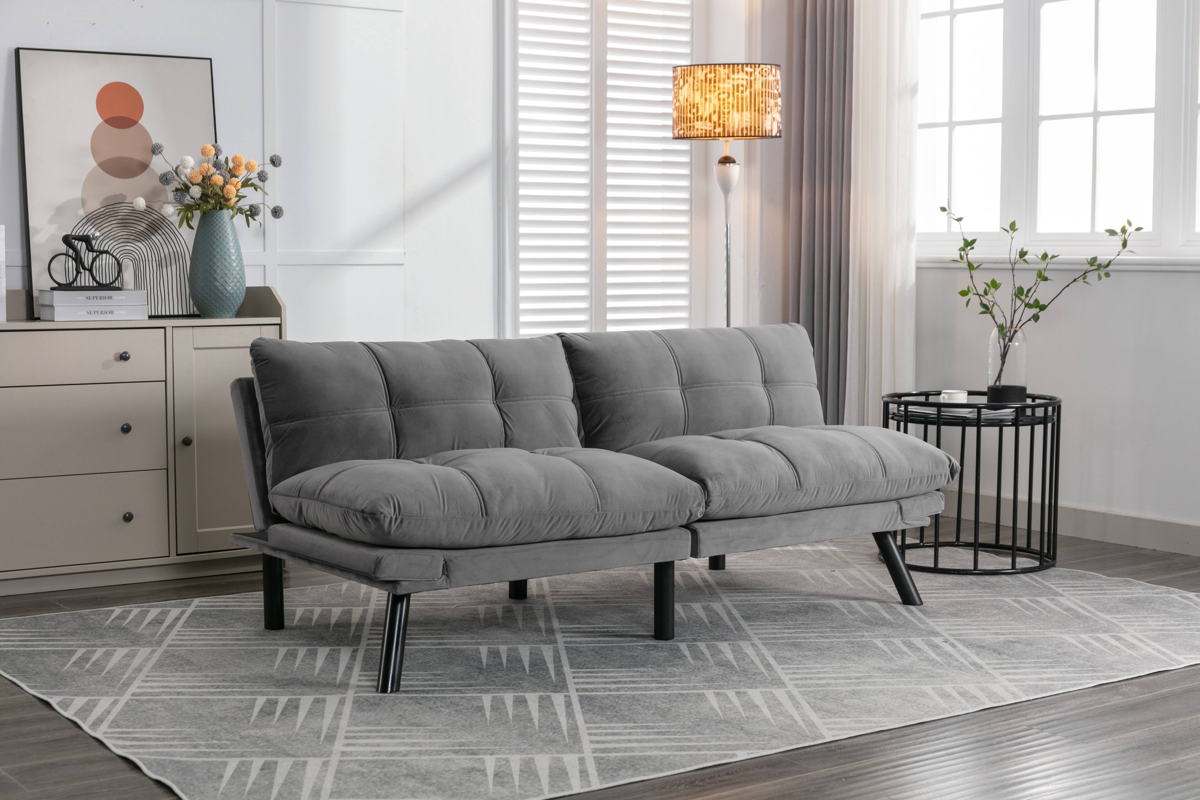 Angle. Tiramisubest - Convertible Foldable Modern Sofa Bed,Futon Lazy Sofa Bed,Comfy Small Couch for Living Room and Bedroom,Light Grey - LIGHT GREY.