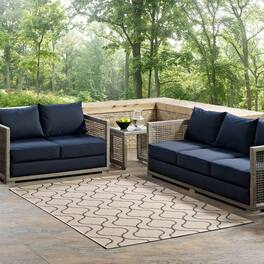 Modway - Linza Wave Abstract Trellis Indoor and Outdoor Area Rug - Beige and Gray