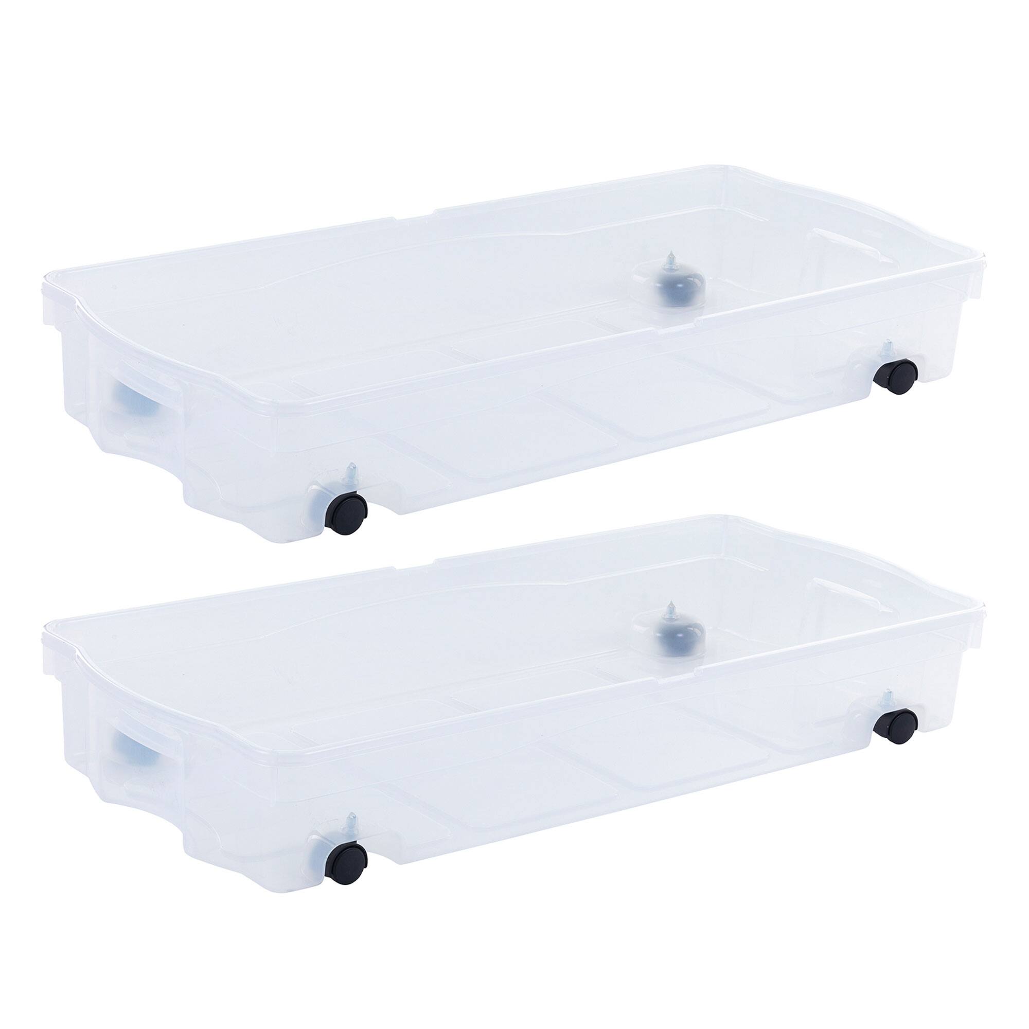 RubberMaid - 70 Qt Under Bed Wheeled Storage Boxes with Dual Hinged Lids (2 Pack) - Clear