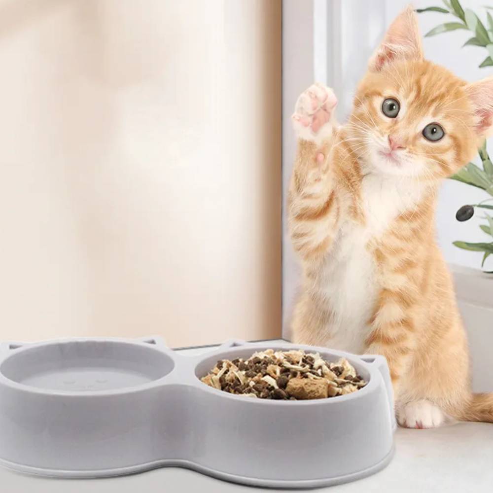 Alt View 2. Ficcuss Pets - 2-In-1 Cat Head Shape Cat Bowls - Gray.