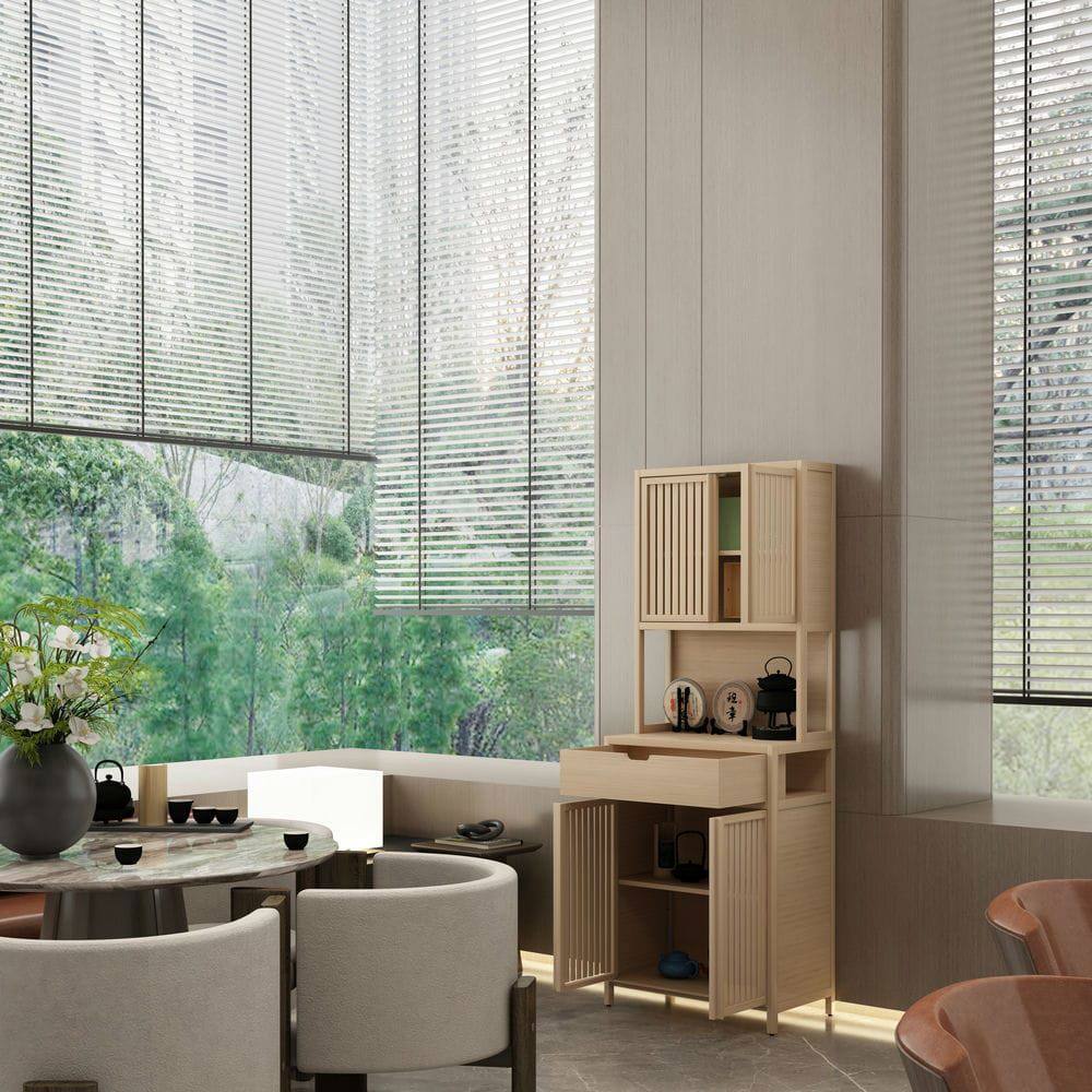 Alt View 7. Kadyn - 72-foot-tall, Wood-coloured, Double-door bamboo high-capacity storage cabinet for main living spaces - Brown.