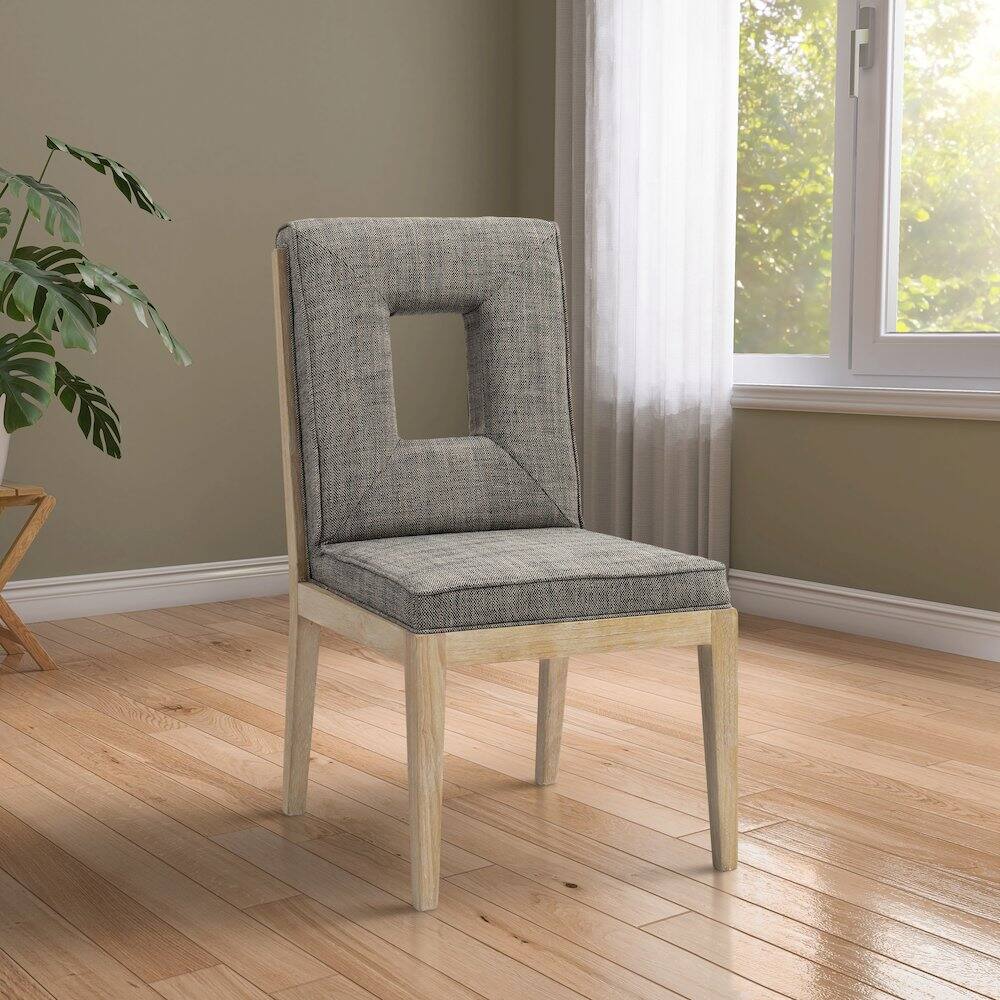 Alt View 1. Meridian Furniture - Gwendolyn Grey Linen Textured Fabric Dining Side Chair, Set of 2 - Grey.