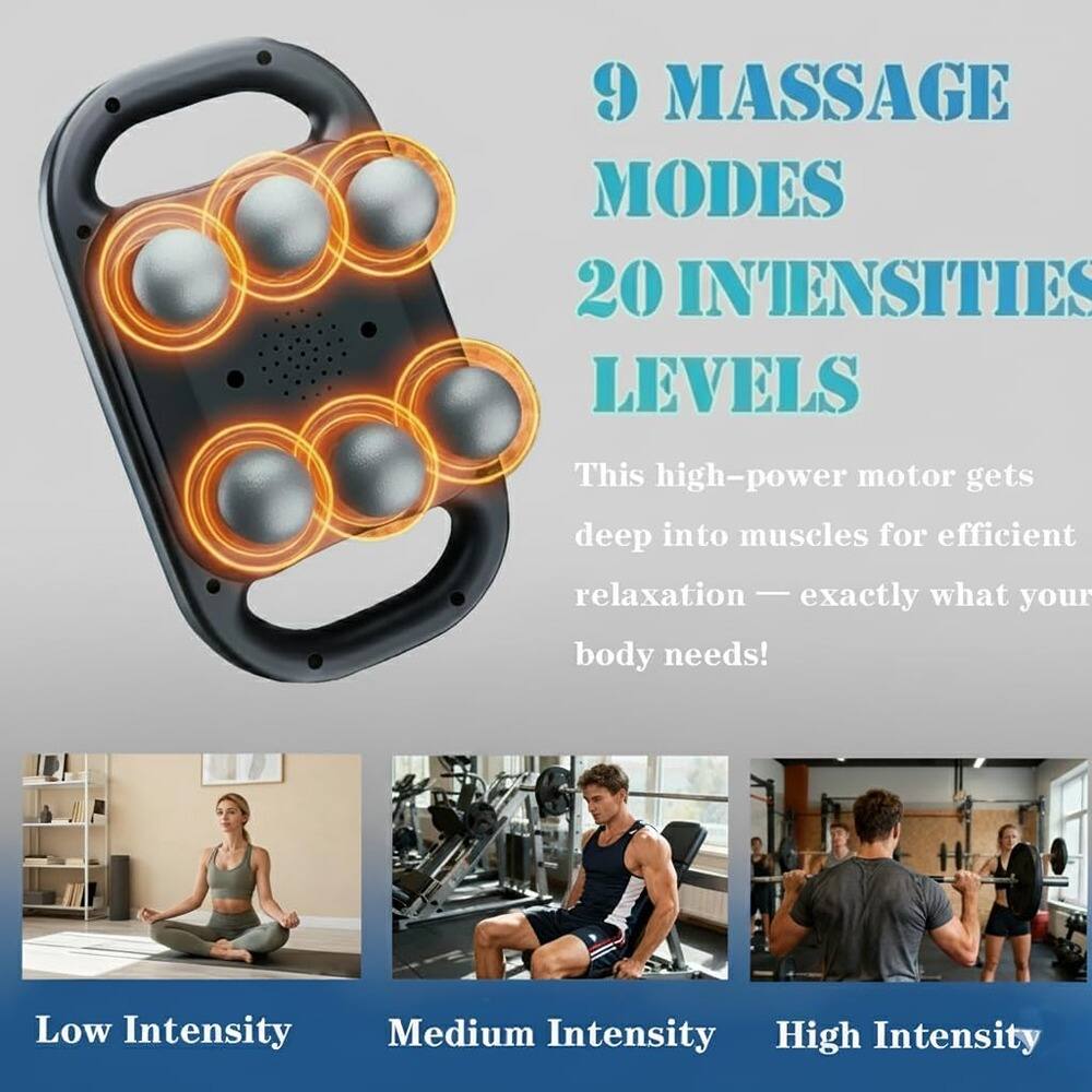 9 MASSAGE MODES  
20 INTENSITIES LEVELS  

This high-power motor gets deep into muscles for efficient relaxation — exactly what your body needs!  

Low Intensity  
Medium Intensity  
High Intensity
