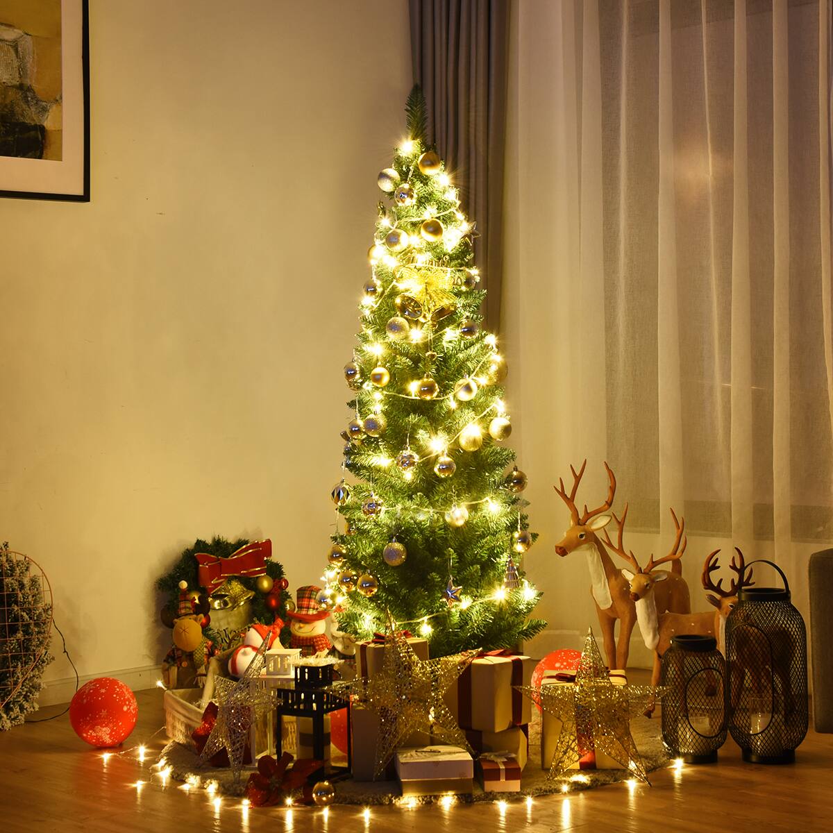 Alt View 12. Costway - 5Ft PVC Artificial Pencil Christmas Tree Slim Stand - Green.