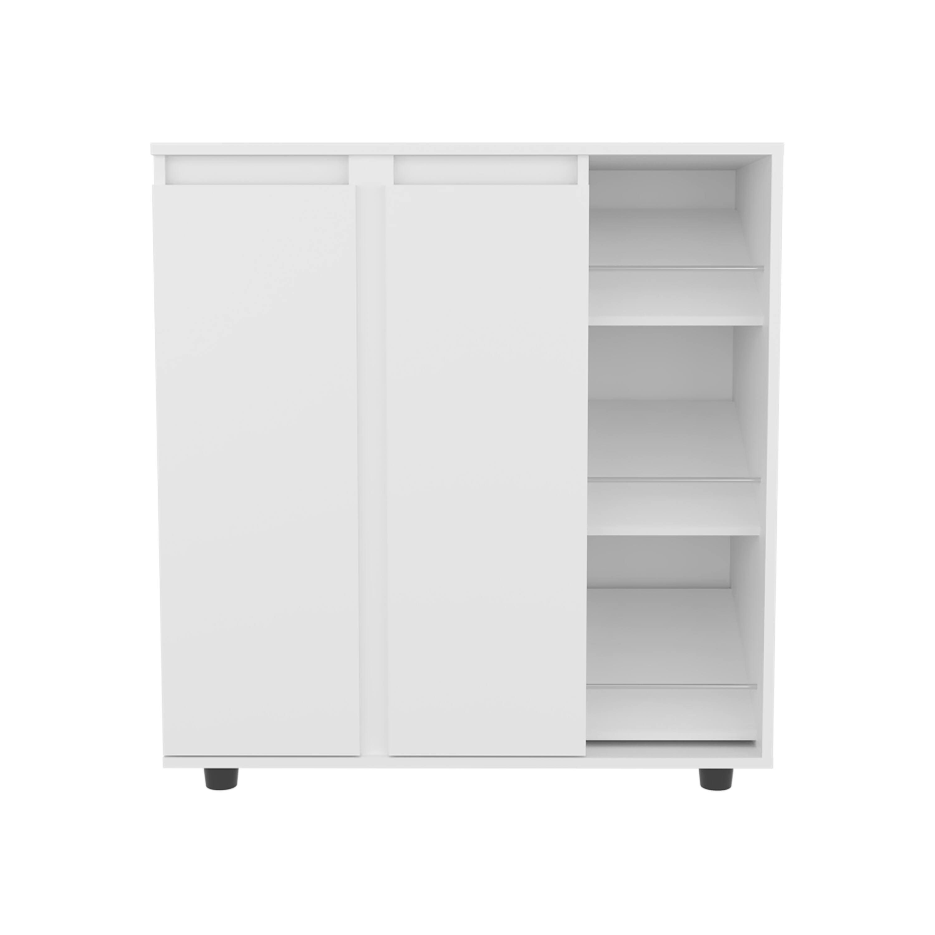 Alt View 4. TinyHomie - Gitano Shoe Storage Cabinet 2 Doors 8 Enclosed Shelves 3 Open Side Shelves Freestanding Design - White.