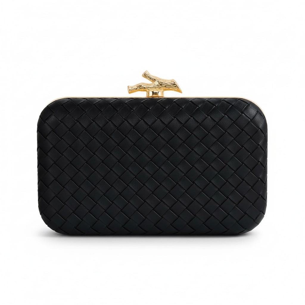 ZUQIETA - Woven PU Leather Clutch with Chain - Dressy Evening Bag & Formal Handbag - Black