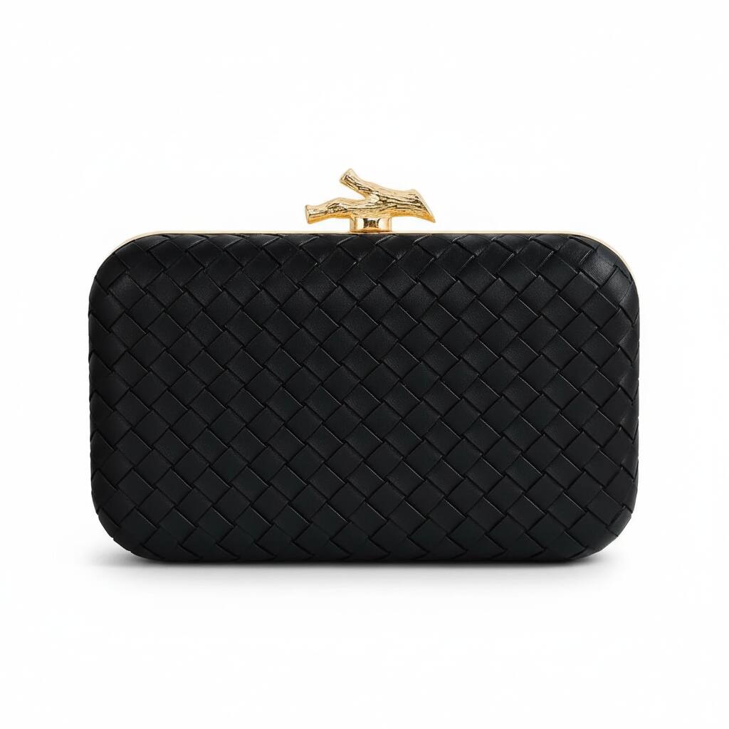 Front. ZUQIETA - ZUQIETA  Woven PU Leather Clutch with Chain - Dressy Evening Bag & Formal Handbag - Black.