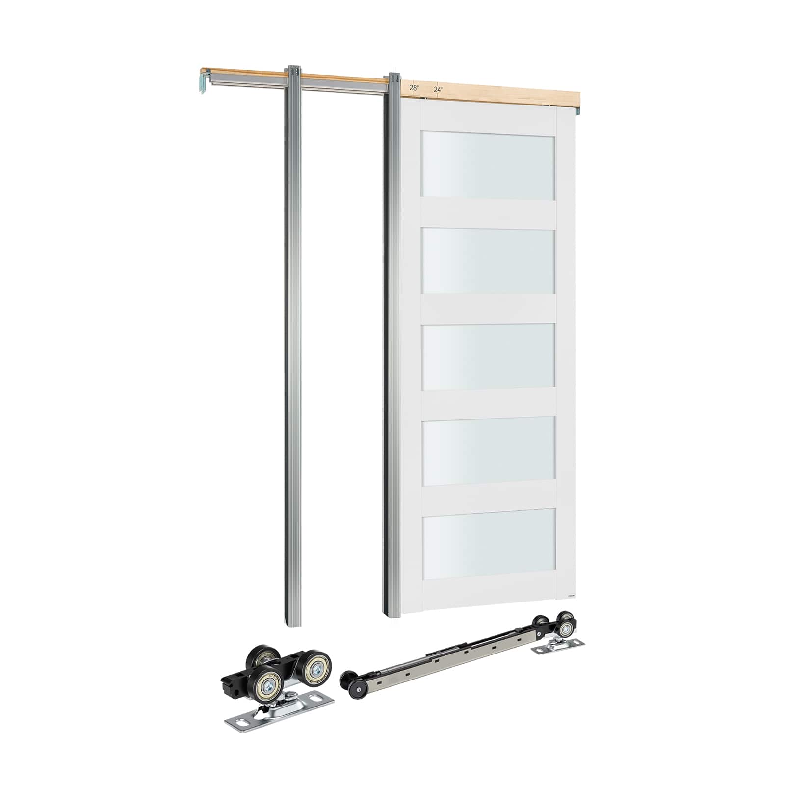 VEVOR - Sliding Pocket Door,36" x 80",5-Lite Frosted Glass Single Sliding Door with Hardware Kit, Sturdy Solid Wood & MDF Pocket - White