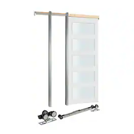 VEVOR - Sliding Pocket Door,36" x 80",5-Lite Frosted Glass Single Sliding Door with Hardware Kit, Sturdy Solid Wood & MDF Pocket - White